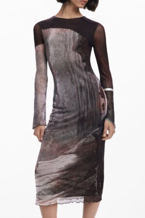 DESIGUAL WOMEN'S LONG DRESS IN BROWN