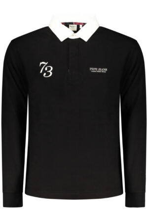PEPE JEANS MEN'S LONG-SLEEVED POLO SHIRT, BLACK